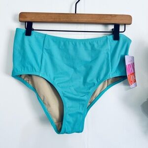 Kortni Jeane mid rise ribbed turquoise swim bottoms